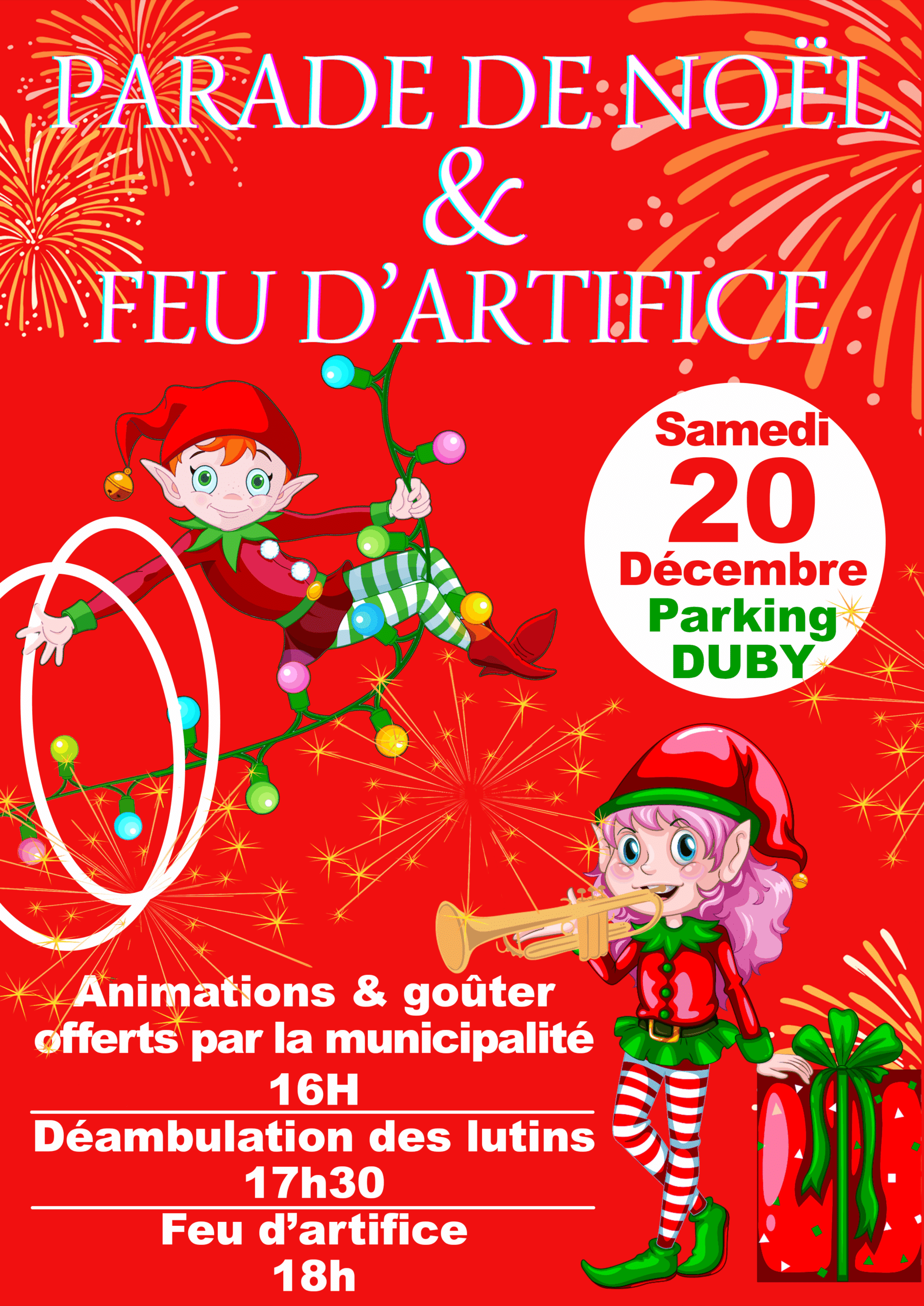 parade de Noël lutin fond rouge