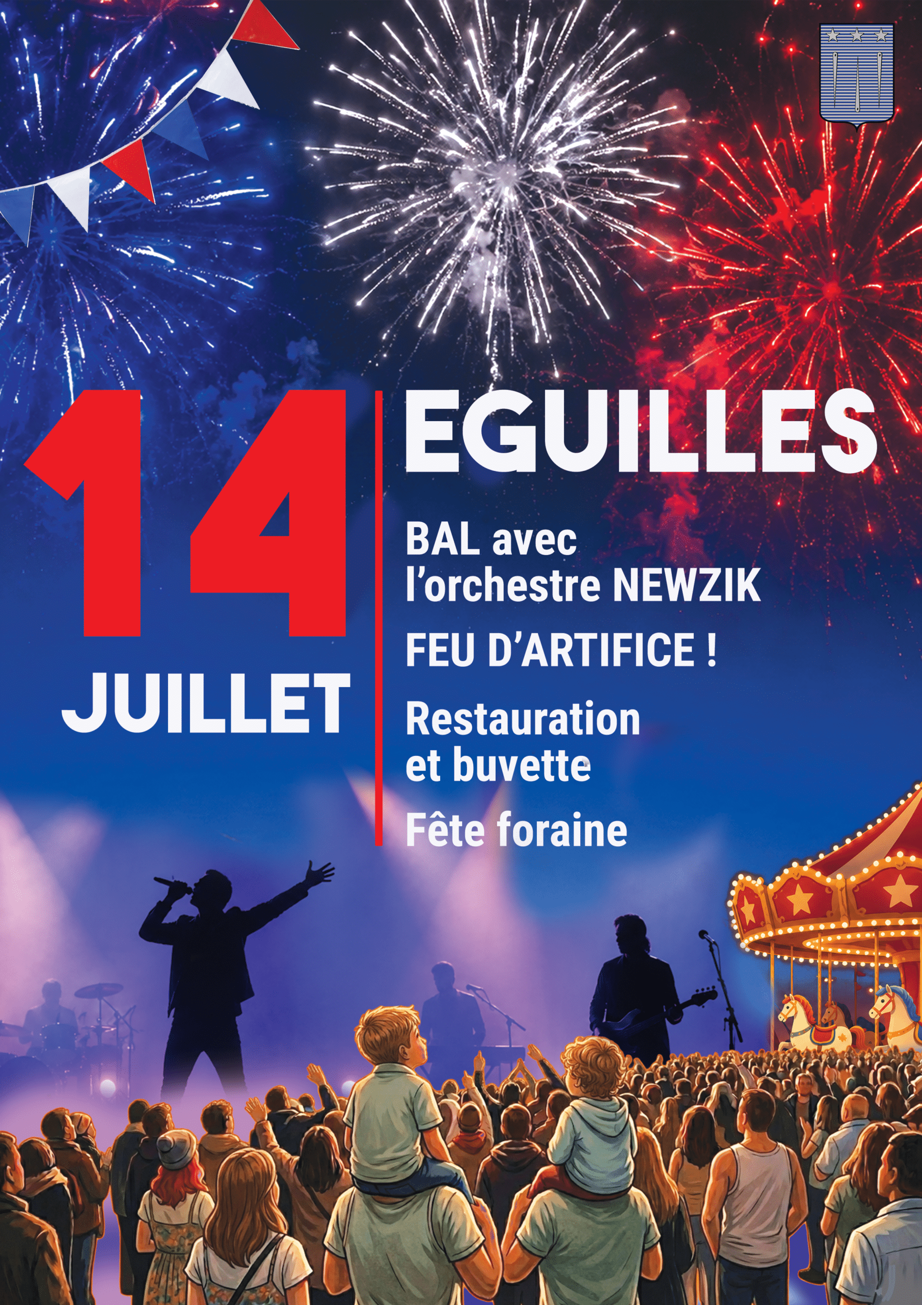 affiche foule feu, orchestre et manège